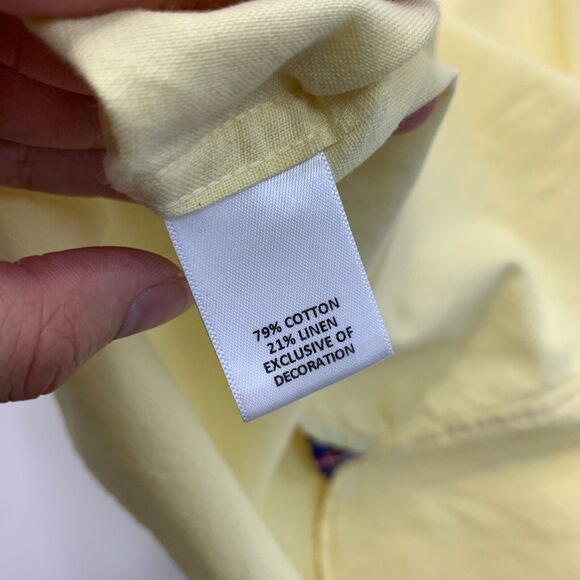 Cremieux Shirt Mens L Large Yellow Cotton Linen Blend Button Up Short Sleeve - Picture 8 of 10